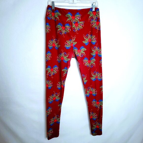 LuLaRoe TC Tall & Curvy Women’s Plus Leggings Red Blue Bows Holiday Christmas - Picture 2 of 16
